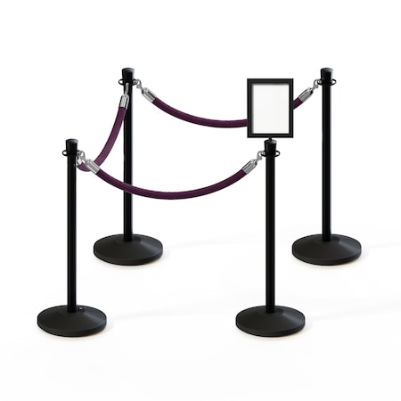 Stanchion Post & Rope Kit Black 4CrownTop 3Purple Rope 8.5x11V Sign